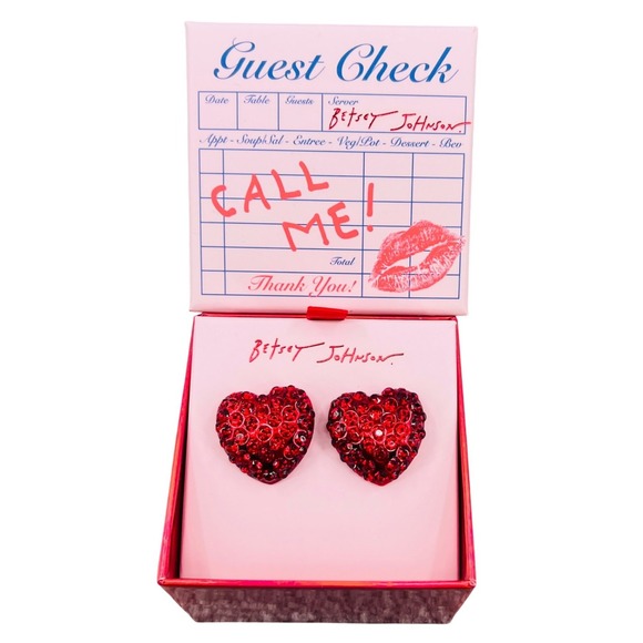 Betsey Johnson Jewelry - Betsey Johnson Red Pave Crystal Heart Stud Earring Set Y2K Glam NWT